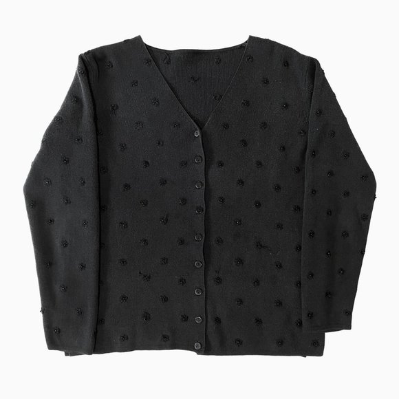 90s/y2k Black Beaded Embroidered Flower Button Up Cardigan - Picture 1 of 4